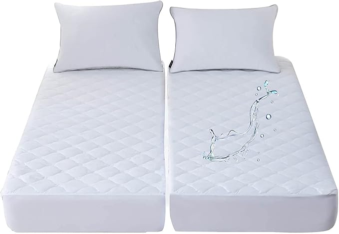 Waterproof Quilted Split California King Mattress Protector Pad for Adjustable Bed 2 Cali Twin XL 36x84 Soft Noiseless Fitted Mattress Cover Padded Topper with Enhanced Elastic Pocket White