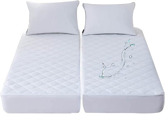 Waterproof Quilted Split California King Mattress Protector Pad for Adjustable Bed 2 Cali Twin XL 36x84 Soft Noiseless Fitted Mattress Cover Padded Topper with Enhanced Elastic Pocket White