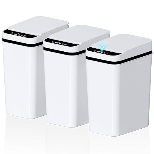 jinligogo 3Pack Bathroom Small Trash Can with Lid, 2.6 Gallon Touchless Automatic Garbage Can Slim Waterproof Motion Sensor Smart Trash Bin for Bedroom, Office, Living Room-White by SecureSpacesCleanerPlaces