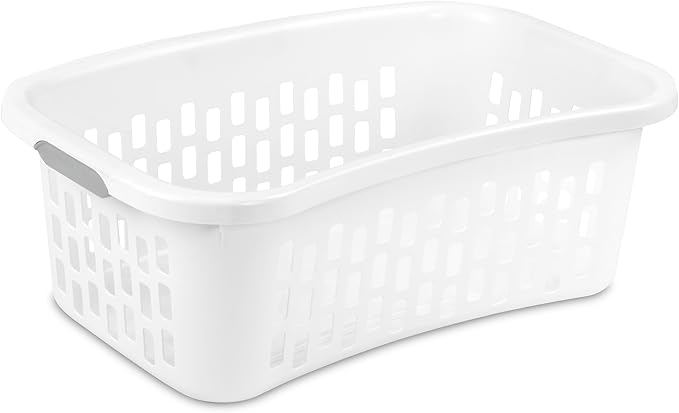 Sterilite 24 Pack HipHold Laundry Basket, Plastic Rectangle Clothes Hamper with Comfort Grip Handles & Reinforced Rim, 1.5 Bushel Capacity, White by Sterilite