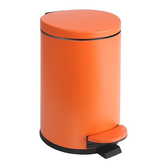 TIPGO Small Trash Can with Lid Soft Close, 4.5 Liters / 1.2 Gallon Bathroom Garbage Can, Mini Step Trash Bin, Stainless Steel Wastebasket for Bathroom, Bedroom, Office (Orange) by TIPGO