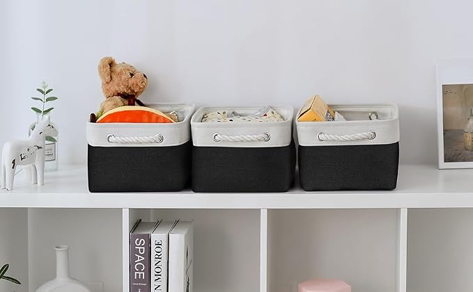 TheWarmHome Storage Bins for Shelves - 1 Pack 13.8x9.7x6.7 inch Storage Basket for Organizing for Closet Organizer Cubes Laundry Cloth Nursery (White & Black) - Image 3