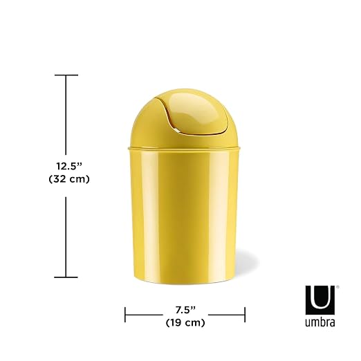 Umbra 1.25 Gallon Mini Waste Can with Removable Swing-Top Lid - Small Garbage Bin for Kitchen, Bathroom, Bedroom, Office - Compact Trash Can Fit Under Tables & Counters - Yellow - Image 2