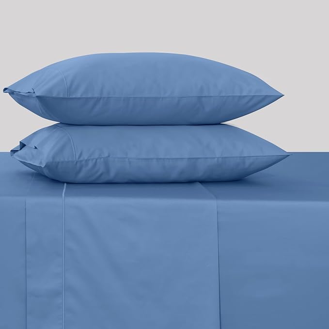 Feather & Stitch 500 TC California King Size 4pc Damask Bed Sheet Set, 100% Soft Cotton Breathable Bedsheets, 18" Deep Pockets Sateen Weave Solid Bedding Mattress - (Mist Blue)