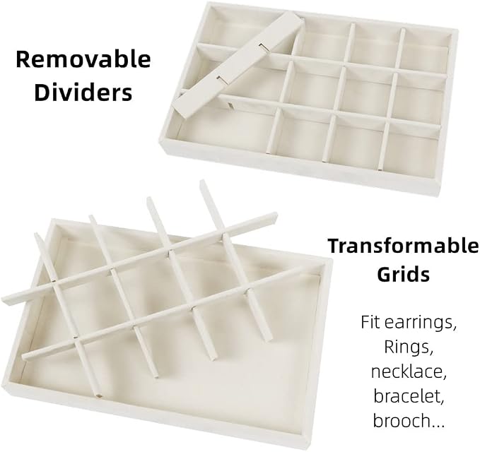 Set of 4 Stackable Jewelry Trays Organizer, Velvet Earring Organizer, Jewelry Organizer Showcase Display Drawer Organizer Storage, Earring Holder Necklace Bracelet Ring Accessary Organizers (Beige) - Image 5