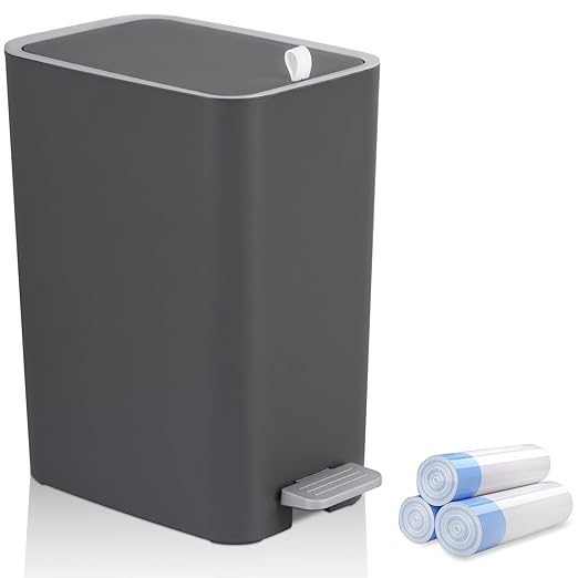 rejomiik Small Bathroom Trash Can with Lid, 3.2 Gallon Step Garbage Can with Handle, Slim Mini Wastebasket Bin for Bedroom, Office, Dorm, Dark Gray by rejomiik