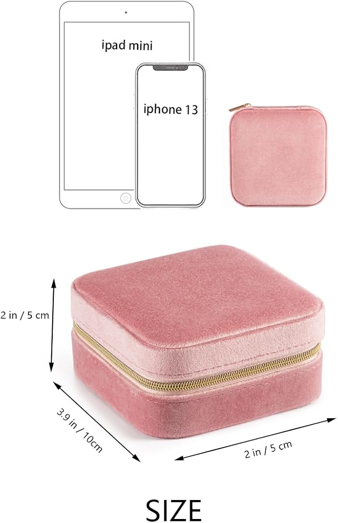 Plush Velvet Jewelry Travel Case,Small Jewelry Box,Traveling Jewelry Organizer,Portable Jewellery Storage Holder for Rings Earrings Necklace Bracelet, for Girls Women | Pink-Mirror - Image 5