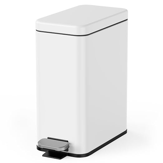 Cesun Bathroom Trash Can with Lid, 2.6 Gallon Small Bathroom Garbage Can Soft Close, Stainless Steel Waste Basket with Step Pedal for Bedroom, Laundry Room, Living Room, Home Office, Toilet, RV, White by Cesun