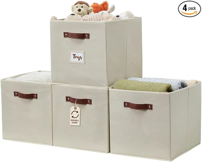 DECOMOMO Storage Baskets, 13x15x13 Storage Cube Bins with Labels for Organizing Shelves Kallax (Kallax / 4pcs, Beige) by DECOMOMO
