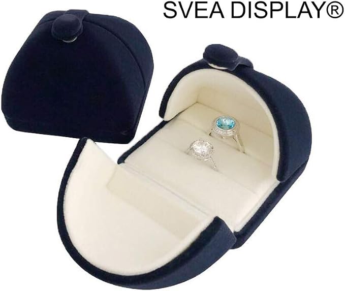 Blue Velvet Jewelry Box for Double Ring Gift Packaging Premium Grade for Wedding Band Engagement Ring (Jewelry is not included) - Image 2