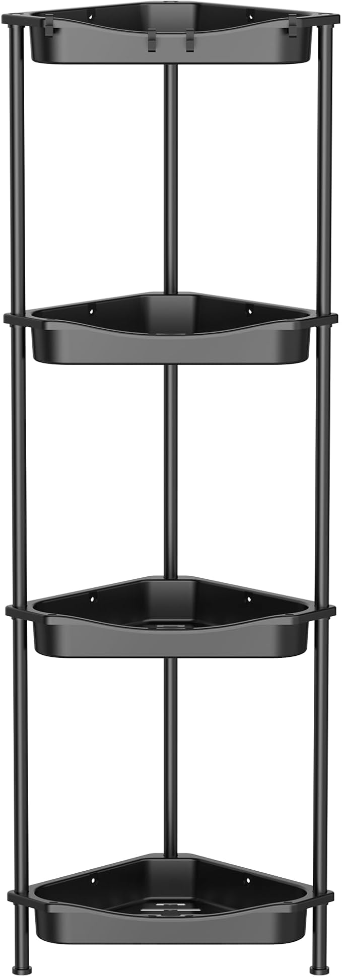 HuggieGems 4 Tier Floor Standing Corner Shower Caddy Organizer Shelf with Hooks, Bathroom Shelves Stand Rack, Jet Black by HuggieGems