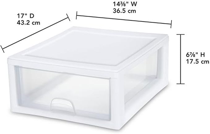 Sterilite 12-Pack 16 Quart Stacking Drawer, Clear Storage Closet Organizer, White Frame - Stackable Modular Plastic Drawers for Clothes, Accessories, Craft Supplies, Shoes or Linens - Image 3