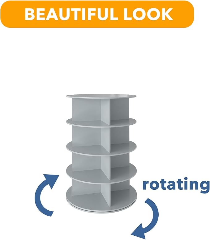 SpaceAid 4 Tier Rotating Shoe Rack Tower, Spinning Shoe Display Lazy Susan, Revolving 360 Shoe Rack Storage Round Carousel, Vertical Handbag Rotate Shoes Closet Organization (4-Tier Gray) - Image 7