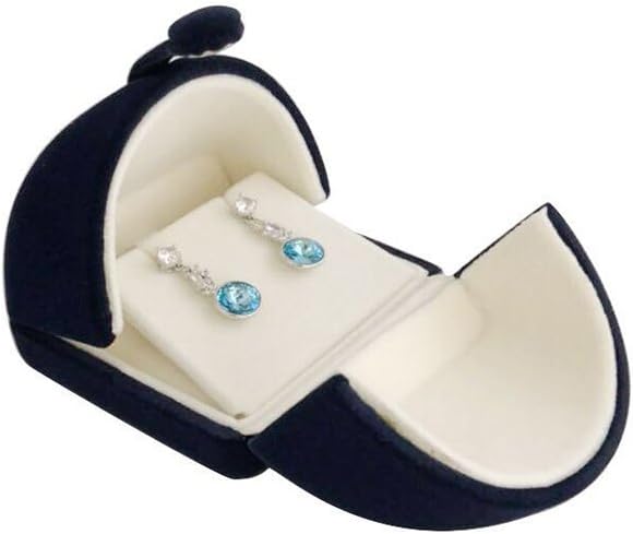 Navy Blue Velvet Premium Grade Jewelry Box for Earrings Necklace Double Layer Modern Unique Design Packaging Gift for Her (Jewelry is not included) - Image 2