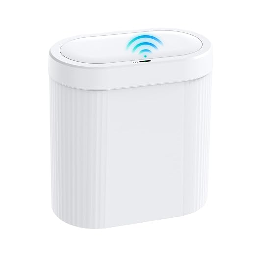 jinligogo 5 Gallon Bathroom Trash Can with Lid, Automatic Motion Sensor White Trash Can, Touchless Slim Waterproof Garbage Bin for Kitchen, Bedroom, Office, and Bathroom by SecureSpacesCleanerPlaces