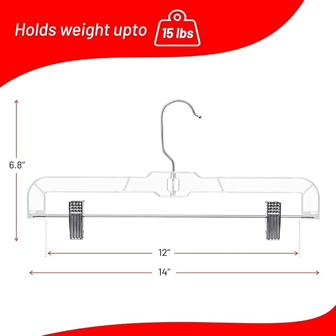 DEILSY™ Skirt Hangers 100 Pack Pants Hangers Shorts Clear Plastic Clothes with Adjustable Clip Non-Slip Clothes Clip Perfect for Pant, Pack of 100 - Image 5