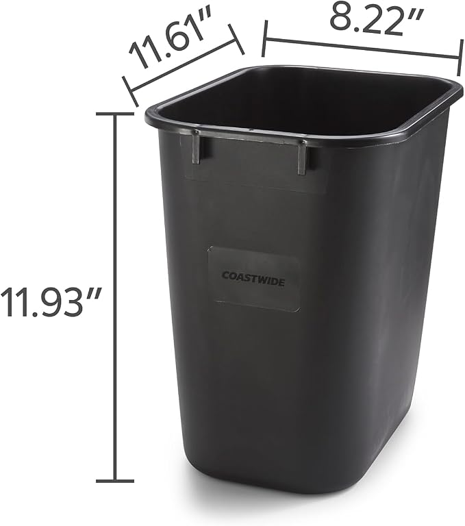 COASTWIDE Professional Indoor Trash Can Without Lid, Black Soft Molded Plastic, 3.5 Gallon - Image 3