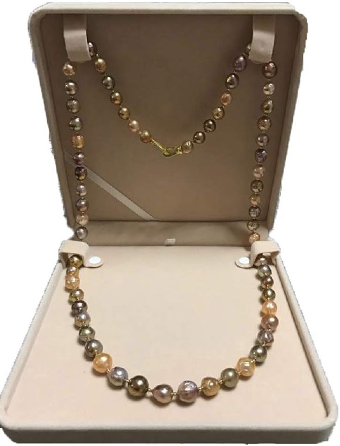 Jewelry Set Velvet Box Necklace Earring Ring Necklace Bracelet Gift Display Case Wedding Jewelry Storage Holder (Beige for Long Pearl Chain) - Image 4