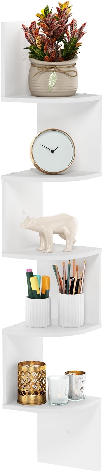 Furinno Rossi 5-Tier Wall Mount Floating Radial Corner Shelf, White - Image 5
