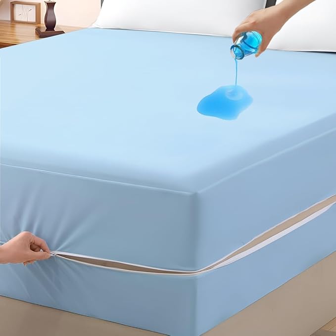Mattress Protector Bunk Size 42" x 80" 100% Waterproof Zippered Cover, 6 Inch Deep, Six-Sided Encasement, Perfect for Campers, Motorhomes & Travel Trailers (Light Blue)