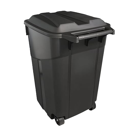 32 Gallon Outdoor Trash Can with Lid, Heavy-Duty Wheeled Garbage Bin for Backyard, Deck or Garage, Black, Can with Attached Snap Lock Lid and Heavy-Duty Handles (32 Gallon) by Unknown