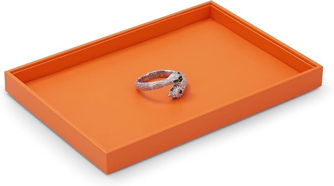 Oirlv Luxury Orange Leather Jewelry Tray Stackable Flat Jewelry Drawer Organizer Earrings Rings Bracelets Storage - Image 5