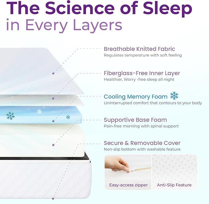 GAESTE 10 Inch Full Cooling Gel Memory Foam Medium Firm Mattress Breathable Pressure Relief CertiPUR-US Certified Foam, Mattress-in-a-Box Comfort & Supportive No Fiberglass (Full, 10 in)