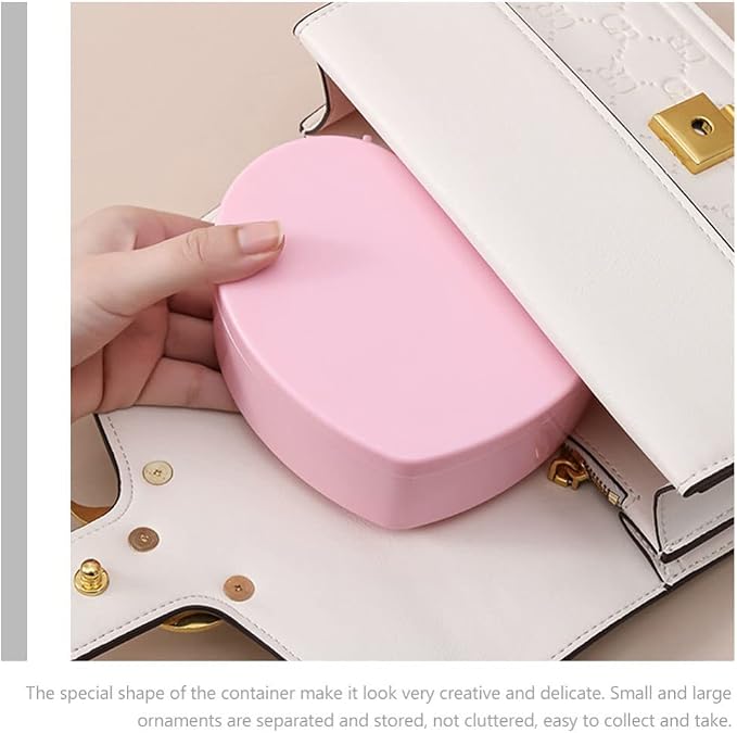 Cabilock 4 PCS Heart Shape Double Layer Jewelry Box with Mirror, Portable Jewelry Organizer Case for Earrings Rings Necklaces Desk Topper Organizer, Pink - Image 5