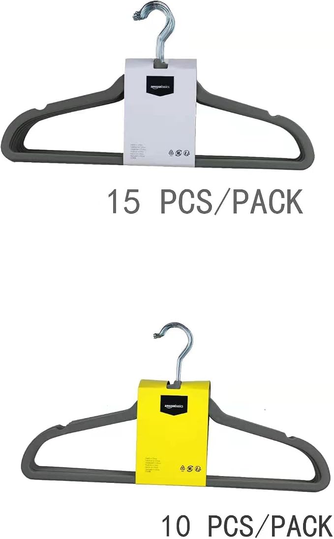 Amazon Basics Slim Velvet Non-Slip Space Saving Suit Clothes Hangers, Closet Organizer, Gray/Silver, 50-Pack - Image 5