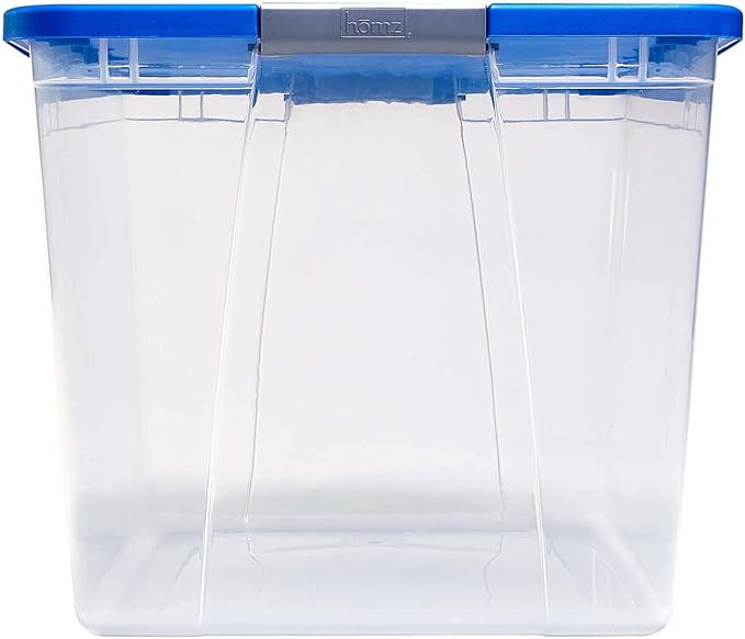 HOMZ 2-Pack Secure Latch, Clear Plastic Storage Organizer Bins, 64 Quart, Blue Lid - Stackable Container Boxes for Bedroom, Bathroom, Garage, and Office Organization - Image 12