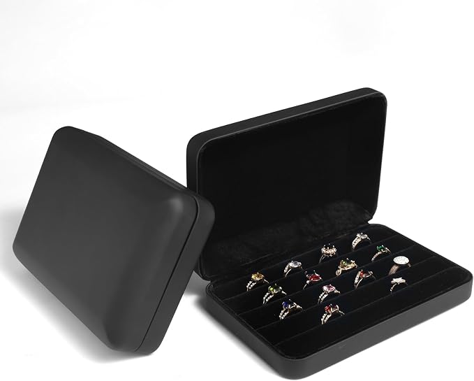 Jewelry Ring organizer Box, Portable Small Storage Display Case, Fashion Jewelry Tray Holder Showcase, Ring Boxes for Multiple Rings Fits for Travel or Home Organizers (Black Big) - Image 5