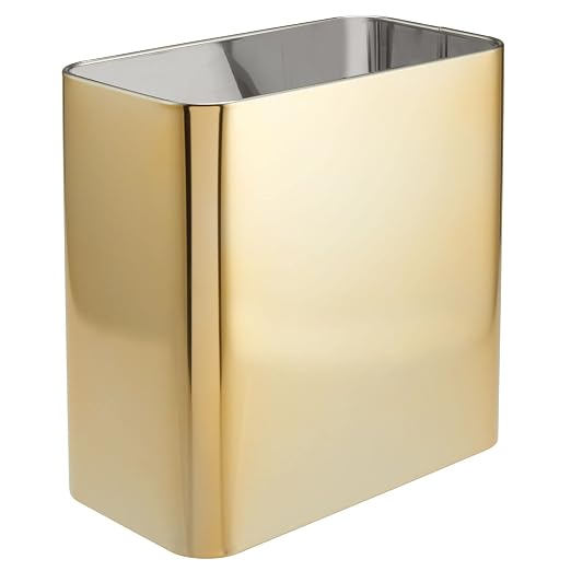 mDesign Small Metal 2.4 Gallon/9 Liter Trash Can Wastebasket Garbage Bin for Bathroom, Slim Rubbish Waste Bin Trashcans - Mirri Collection - Soft Brass - Image 5