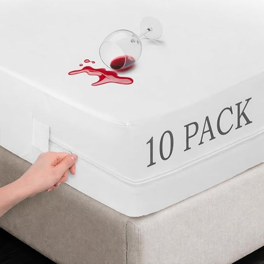 LUX Décor Queen Zippered Mattress Encasement (Pack of 10) - 14 Inches Deep, Waterproof Mattress Protector - Breathable, Noiseless & Soft 6 Sided Cover - 60X80