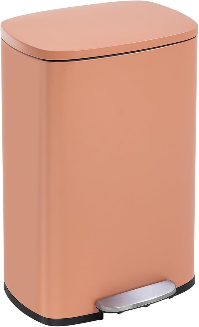 FDW | 13 Gallon Trash Can with Lid | Pink | Fingerprint-Proof | Made of Brushed Stainless Steel | Soft-Close Step Pedal | Hands-Free Use | Easy to Clean | for Kitchen, Office, Bathroom by FDW