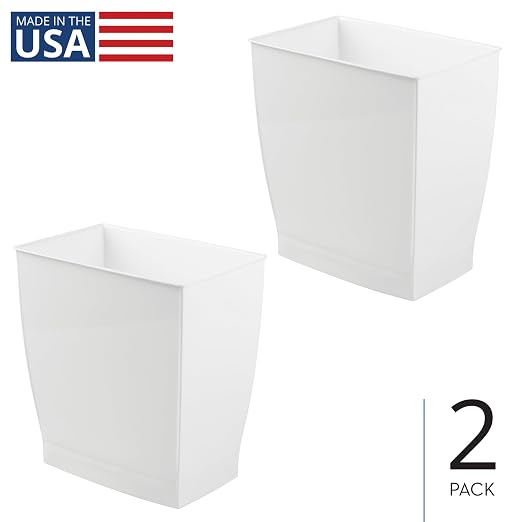 iDesign Small Plastic Bathroom Trash Can, Slim Rectangle Garbage Bin for Bedroom, Office, Dorm, 2-Pack, White - Image 2