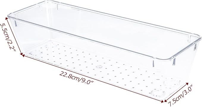 4 PCS Clear Plastic Drawer Organizer, Desk Drawer Divider Organizers and Storage Bins for Makeup, Jewelry, Gadgets for Kitchen, Bedroom, Bathroom, Office (9.0"x3.0"x2.2") - Image 4