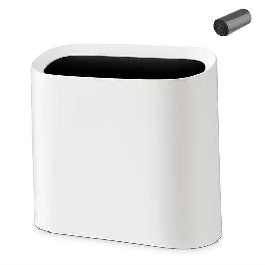 SUBEKYU 2.3 Gal Trash Can for Bathroom,Small Office Garbage Can for Kitchen,Slim Rectangular Waste Bin,Plastic,White by SUBEKYU