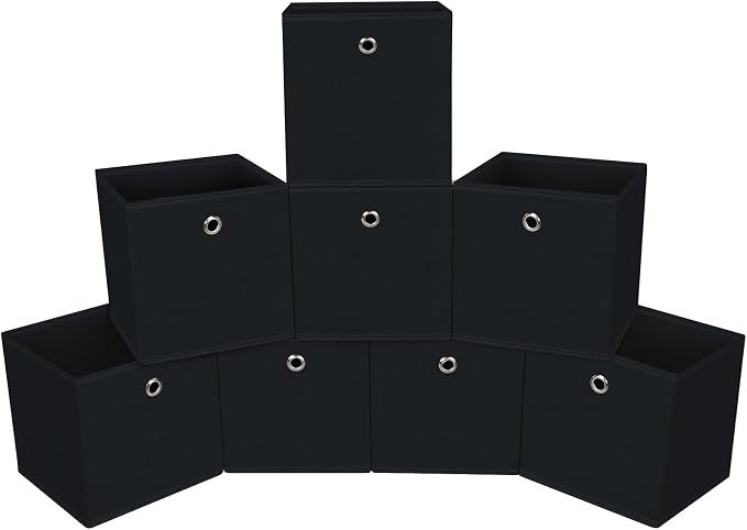 Foldable Storage Cubes Bins ,11 Inch Cloth Storage Cube Fabric Storage Box Cubes Organizer Baskets with Handles for Home Organizer Set of 8 (Black) by NieEnjoy