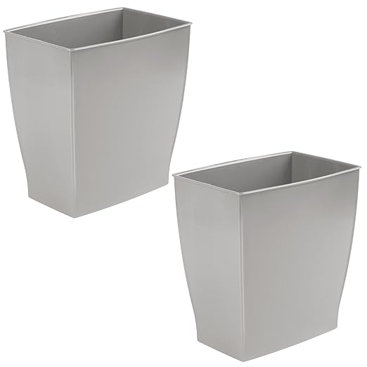 iDesign Small Plastic Bathroom Trash Can, Slim Rectangle Garbage Bin for Bedroom, Office, Dorm, 2-Pack, Gray by iDesign