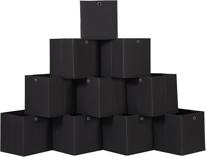 Foldable Storage Cubes Bins ,11 Inch Cloth Storage Cube Fabric Storage Box Cubes Organizer Baskets with Handles for Home Organizer Set of 10 (Black) by NieEnjoy