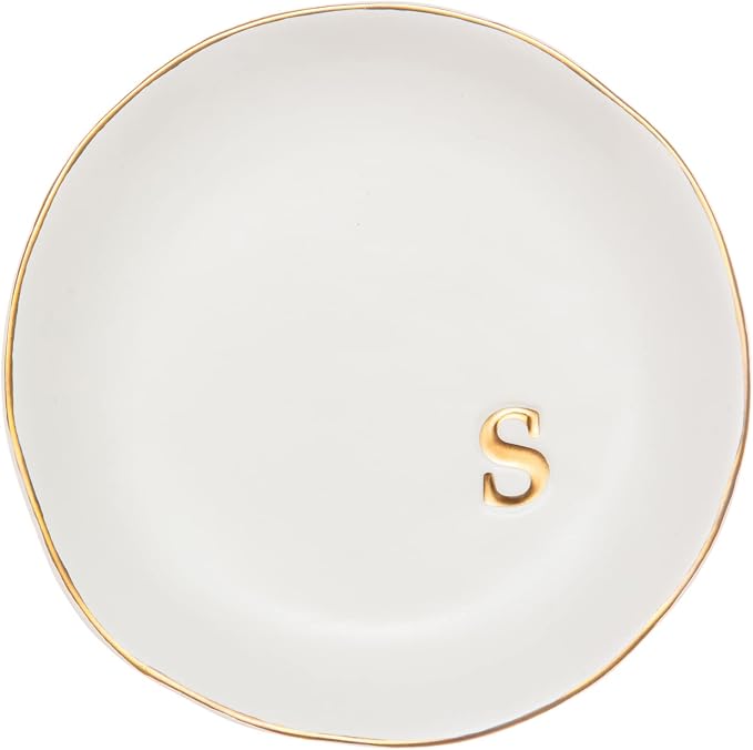 COLLECTIVE HOME - Ceramic Jewelry Tray, Decorative Trinket Dish for Rings Earrings Necklaces Bracelet Watch Keys, Birthday Mother's Day Christmas Gift for Women, 4.75", White Surface (S) by COLLECTIVEHOME