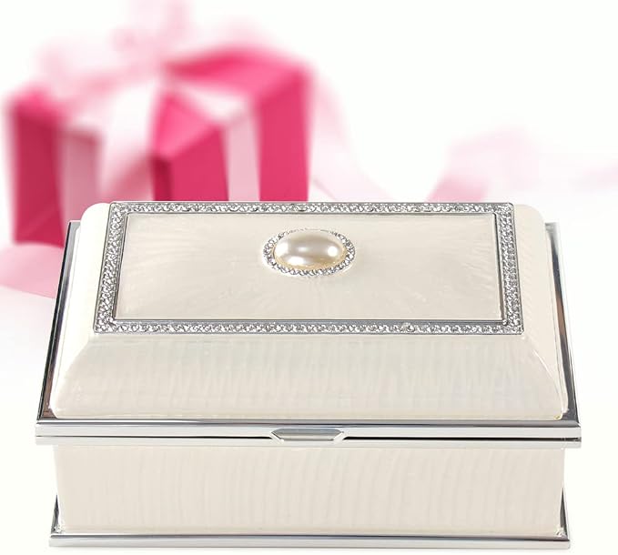 LASODY Rectangular Pearl Metal Jewelry Box Jewelry Organizer Box Jewelry Chest,Trinket Boxes For Women,Mother Day Anniversary Wedding Gifts - Image 5