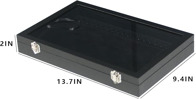 Coward 20 Hooks Necklace Organizer Jewelry Box, Dustproof Necklace Display Holder Case, Black Velvet Necklace Display Tray Case with Transparent Glass Lid for Home Use or Store Selling Show - Image 2