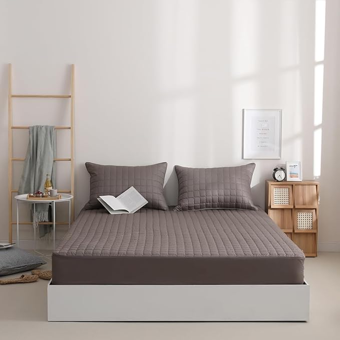 Quilted 100% Cotton Mattress Cover – 6 Colors, Machine Washable, Breathable & Stretchy, Fits up to 16-Inch Deep, Twin/Full/Queen/King (Brown, Full)