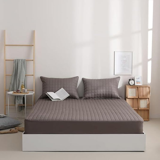 Quilted 100% Cotton Mattress Cover – 6 Colors, Machine Washable, Breathable & Stretchy, Fits up to 16-Inch Deep, Twin/Full/Queen/King (Brown, Full)