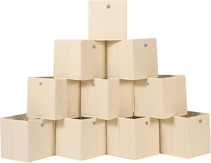 Foldable Storage Cubes Bins ,11 Inch Cloth Storage Cube Fabric Storage Box Cubes Organizer Baskets with Dual Handles for Home Organizer Set of 10 (Creamy-White) by NieEnjoy