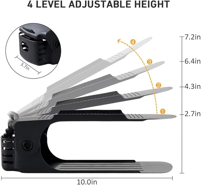 NVGSN Shoe Slots Organizer 20 Pack - Shoe Stackers for a Pair Of Shoes, shoe storage Shoe Space Savers 50%, 4 Levels Adjustable Thickening Double Layer shoe holders shoe organizer for closet, Black - Image 3