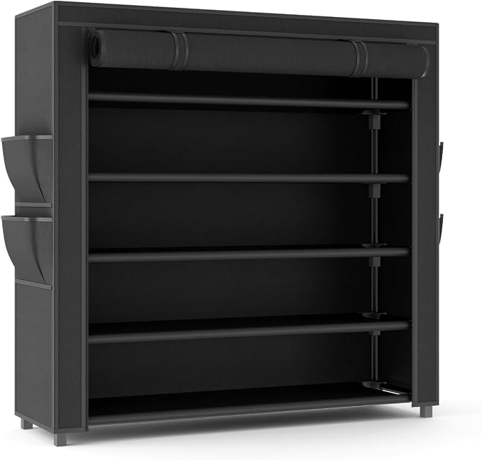 LANTEFUL Shoe Rack with Covers 5 Tier Tall Shoe Rack Organizer Large Capacity Shoe Shelf Storage 20-24 Pairs Space Saving Free Standing Shoe Storage Organizer for Closet, Entryway, Dorm, Black - Image 9