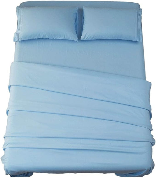 SONORO KATE Bed Sheet Set Super Soft Microfiber 1800 Thread Count Luxury Egyptian Sheets 18-Inch Deep Pocket Wrinkle and Hypoallergenic-4 Piece(Full Lake Blue)