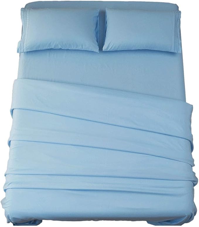 SONORO KATE Bed Sheet Set Super Soft Microfiber 1800 Thread Count Luxury Egyptian Sheets 18-Inch Deep Pocket Wrinkle and Hypoallergenic-4 Piece(California King Lake Blue)